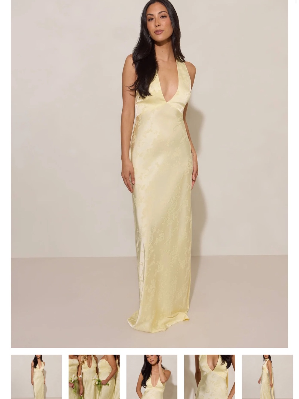 Park & Fifth Pale Yellow Satin V-Neck Maxi Dress